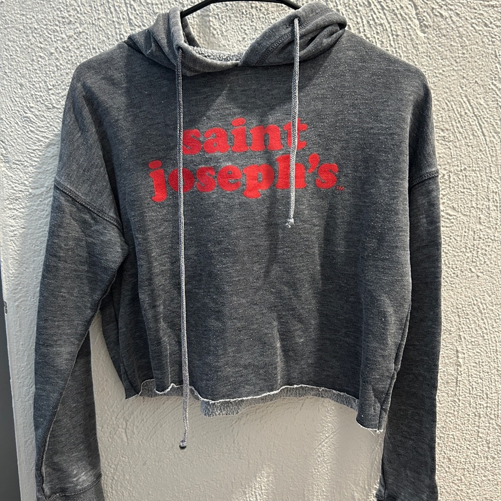 Saint Joseph’s University Gray Cropped Hoodie with Red Print